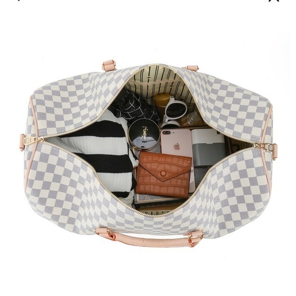 Stylish Checkered Bag - Beige and White - Picture 7 of 13